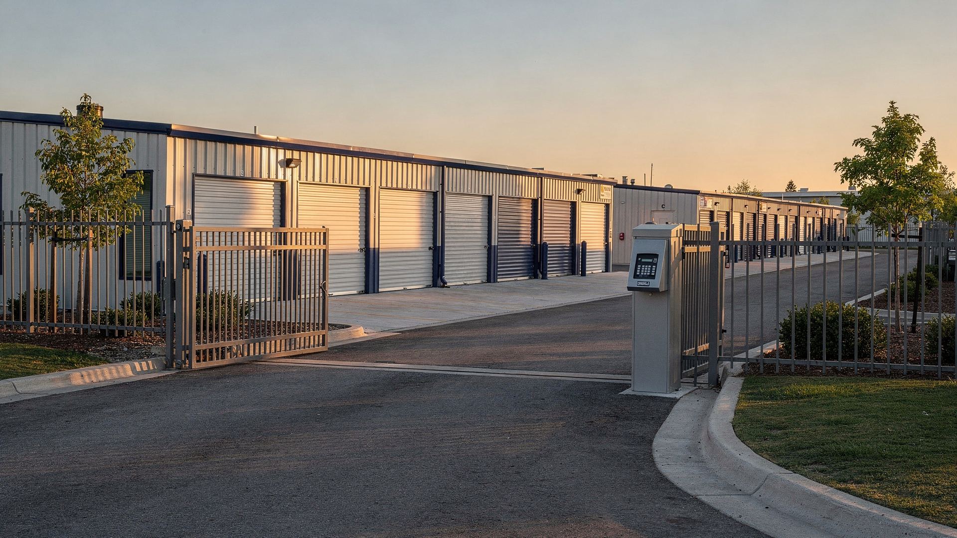 Self-storage facility with gated entrance
